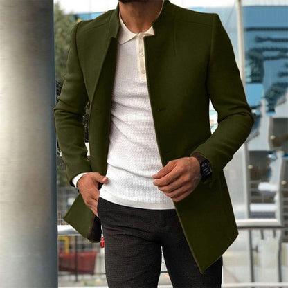 Veste homme – Coupe slim – Laine – Sans col – Fermeture simple – Longueur hanches