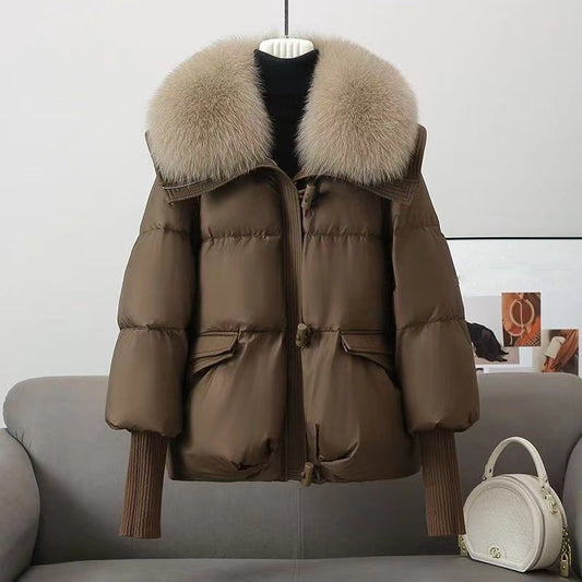 Veste matelassée femme – Coupe oversize – Col fausse fourrure – Poches à rabat