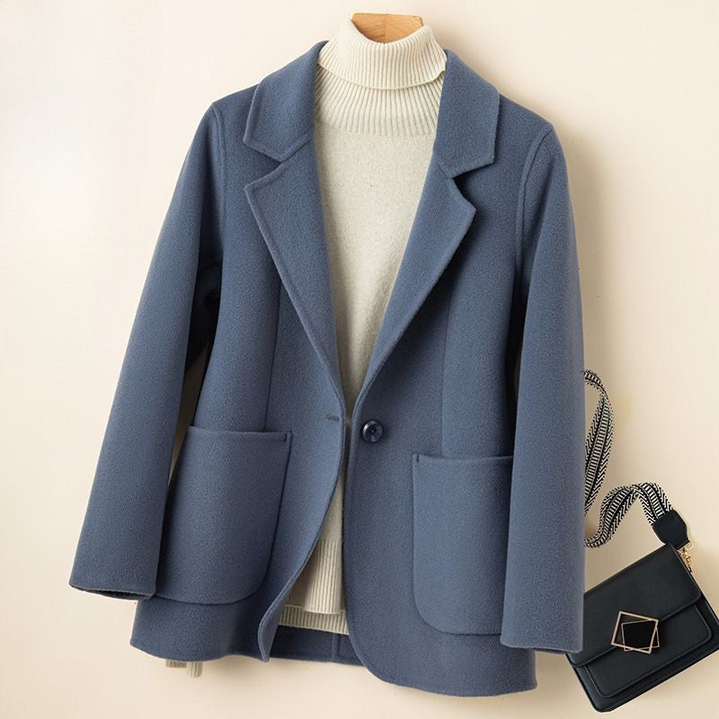 Manteau femme – Coupe ajustée – Laine – Poches plaquées – Col tailleur – Mi-long
