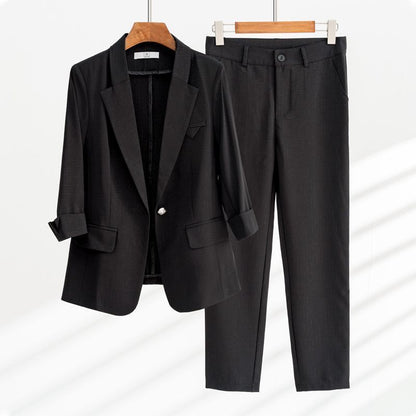 Tailleur Femme – Blazer Cintré Manches 3/4 – Pantalon Droit – Tenue de Bureau
