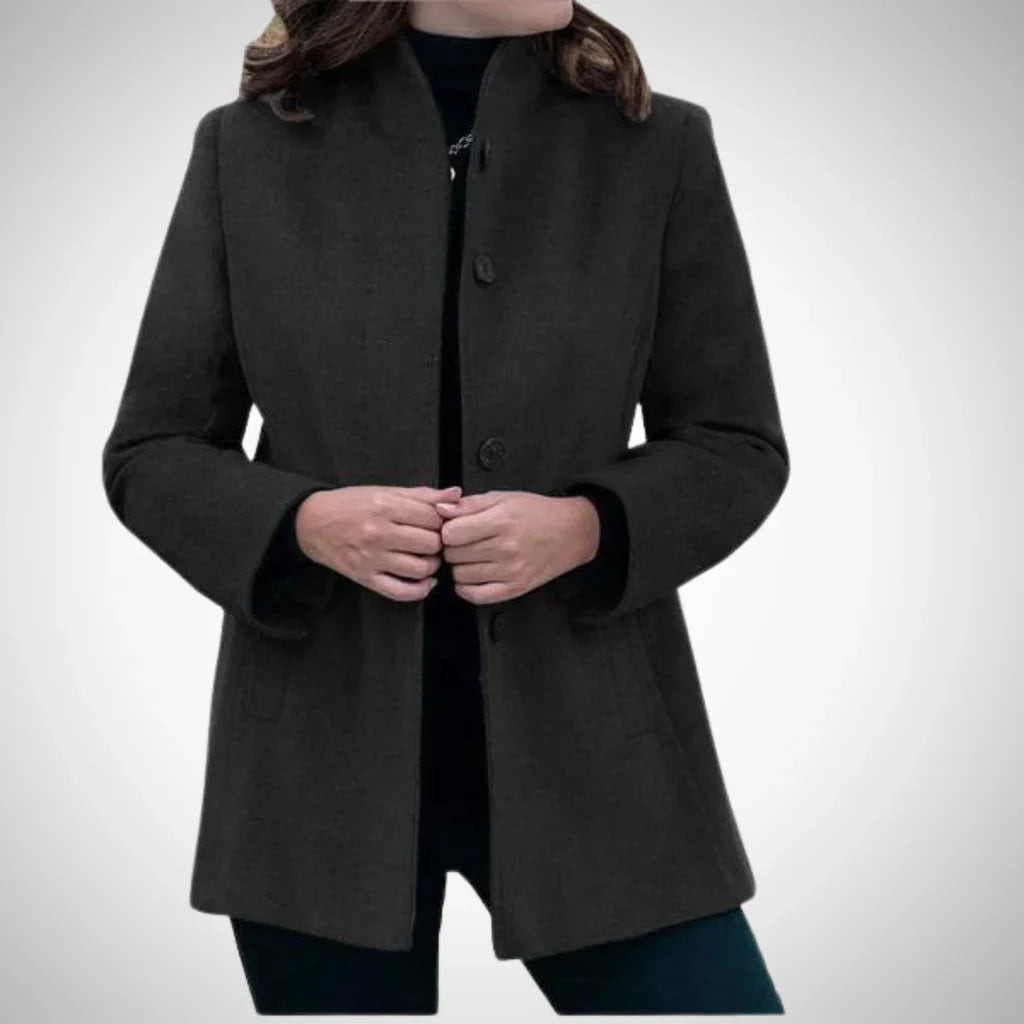 Manteau femme – Coupe structurée – Col montant – Fermeture à boutons – Laine mélangée