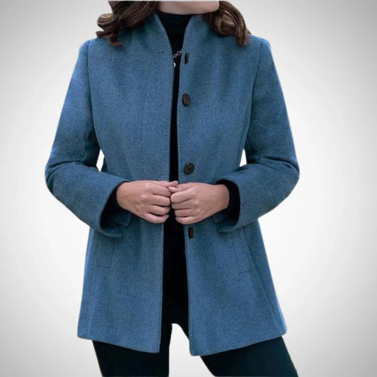 Manteau femme – Coupe structurée – Col montant – Fermeture à boutons – Laine mélangée