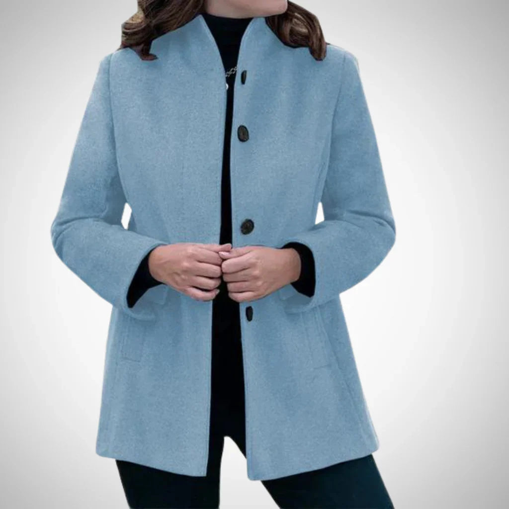 Manteau femme – Coupe structurée – Col montant – Fermeture à boutons – Laine mélangée