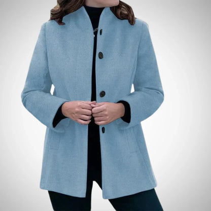 Manteau femme – Coupe structurée – Col montant – Fermeture à boutons – Laine mélangée