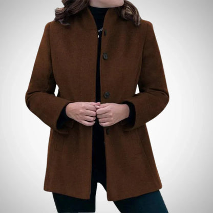 Manteau femme – Coupe structurée – Col montant – Fermeture à boutons – Laine mélangée