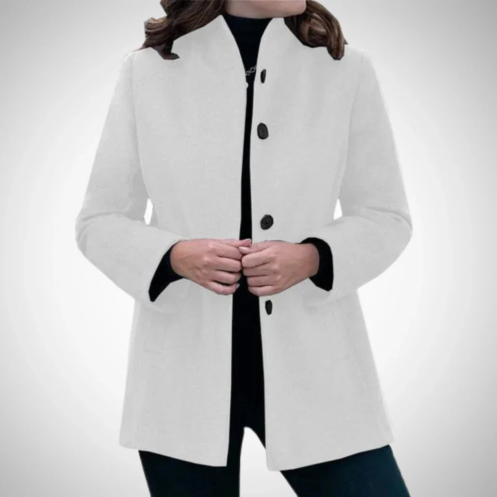 Manteau femme – Coupe structurée – Col montant – Fermeture à boutons – Laine mélangée
