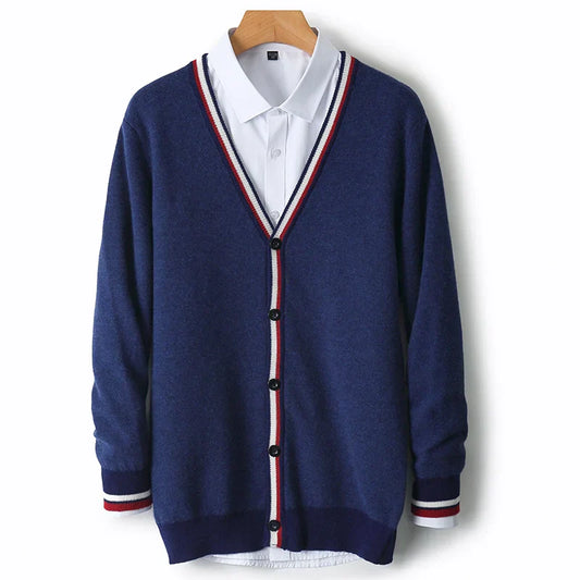 Cardigan homme – Coupe décontractée – Laine mélangée – Boutonné – Col en V
