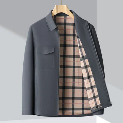 Veste homme – Coupe structurée – Longueur hanches – Col classique – Doublure à carreaux