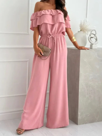 Combinaison femme – Épaules dénudées – Taille ajustable – Jambes larges fluide