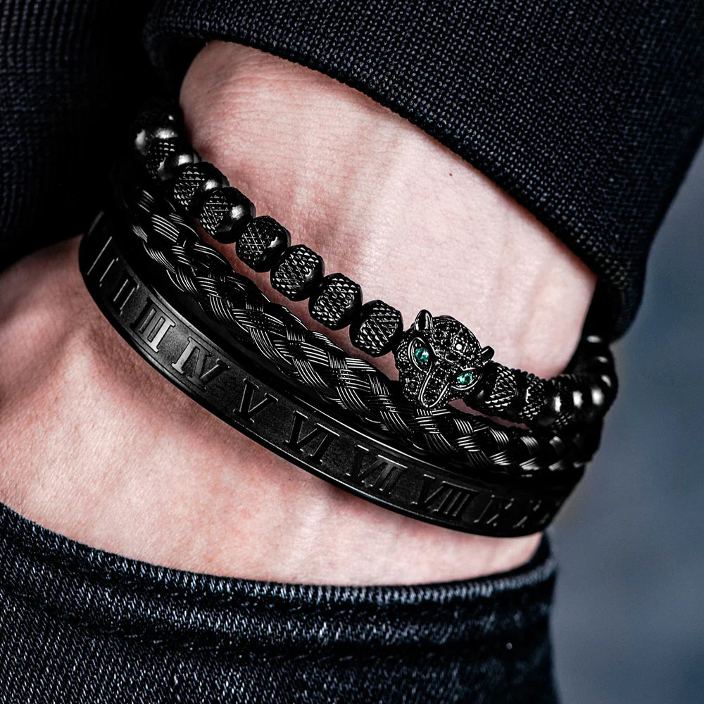 Arthur Ensemble de Bracelets | Perles, Panthère & Manchette Tressée