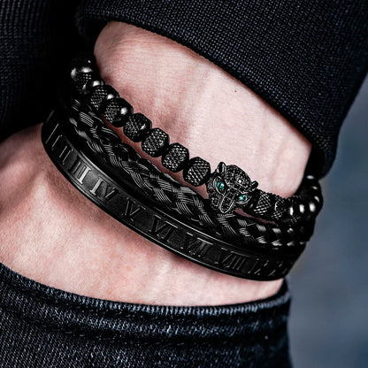 Arthur Ensemble de Bracelets | Perles, Panthère & Manchette Tressée