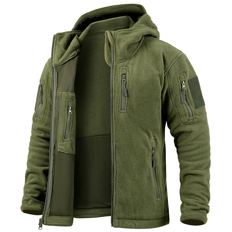 Veste polaire homme – coupe régulière – capuche – fermeture zippée – multi-poches