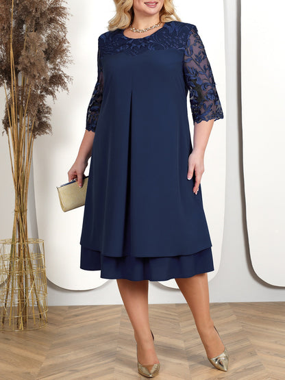 Robe midi femme – Coupe évasée – Manches transparentes – Détails floraux brodés