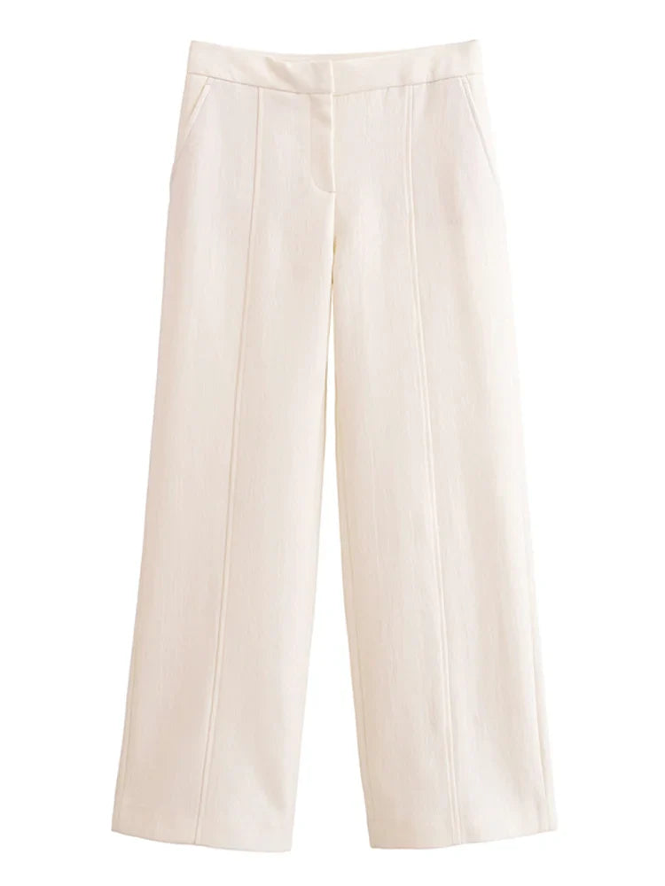Ensemble Femme – Veste Croppée Manches Courtes Boutonnée – Pantalon Large Tailleur