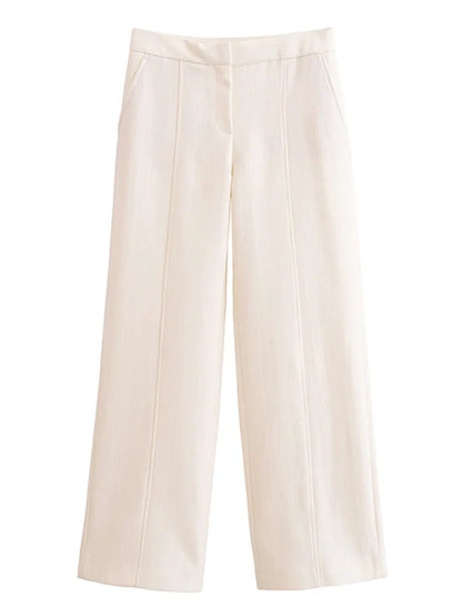 Ensemble Femme – Veste Croppée Manches Courtes Boutonnée – Pantalon Large Tailleur
