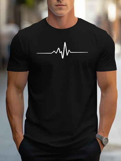 T-shirt homme – Coupe slim – Maille douce – Manches courtes – Motif heartbeat moderne