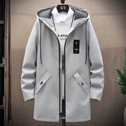 Manteau coupe-vent homme – Long – Coupe ample – Imperméable – Capuche zippée