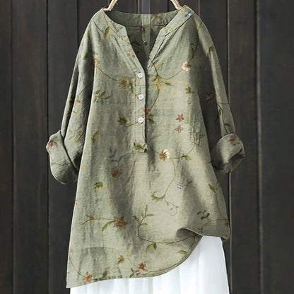 Blouse femme – Coupe décontractée – Motif floral – Manches longues retroussables – Tissu respirant