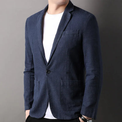 Blazer Homme – Coupe Slim – Fibres Naturelles – Revers Crantés – Bouton Unique