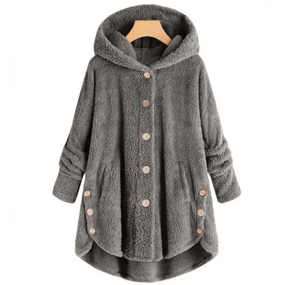 Veste polaire femme – Coupe décontractée – Capuche – Boutons – Ourlet arrière long