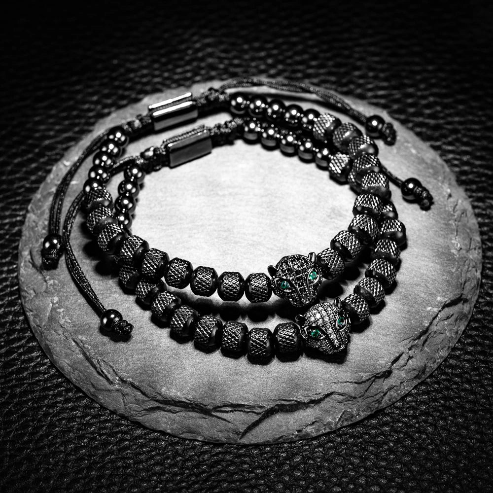 Arthur Ensemble de Bracelets | Perles, Panthère & Manchette Tressée