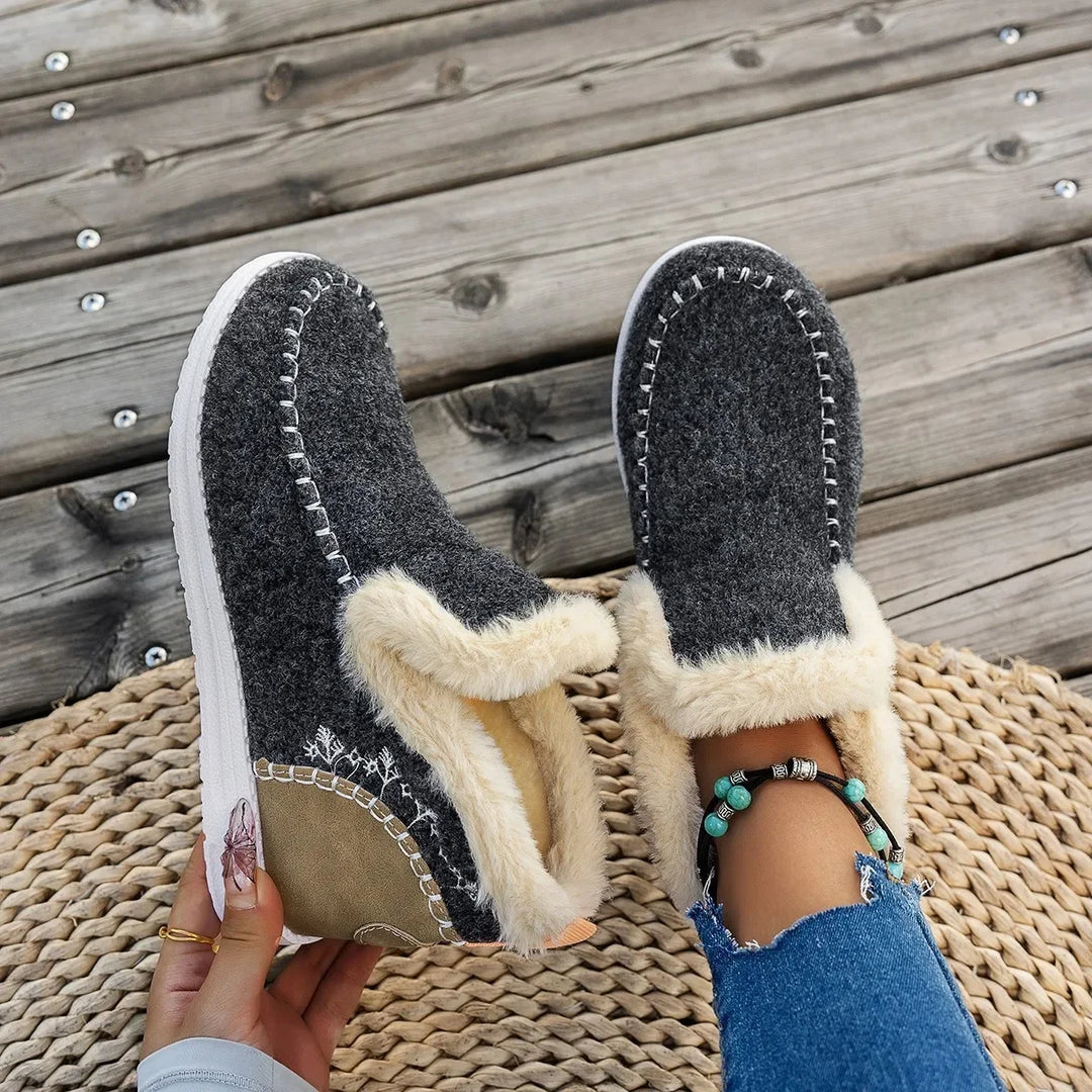 Bottines femme – Doublure en fausse fourrure – Texture feutrée – Coupe décontractée