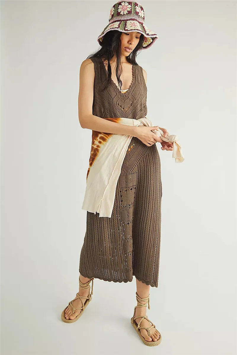Robe Femme Maille Mesh – Coupe Décontractée – Col V – Motif Géométrique – Fente Latérale