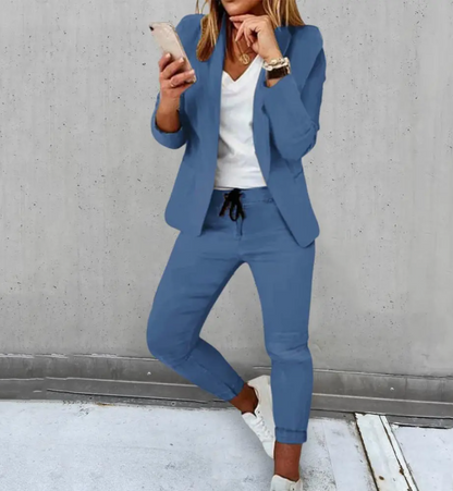 Ensemble Femme Blazer et Jogging – Coupe Ample – Tissu Doux Respirant – Taille Cordon