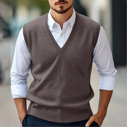 Pull homme sans manches – Maille fine – Coupe classique – Col en V côtelé