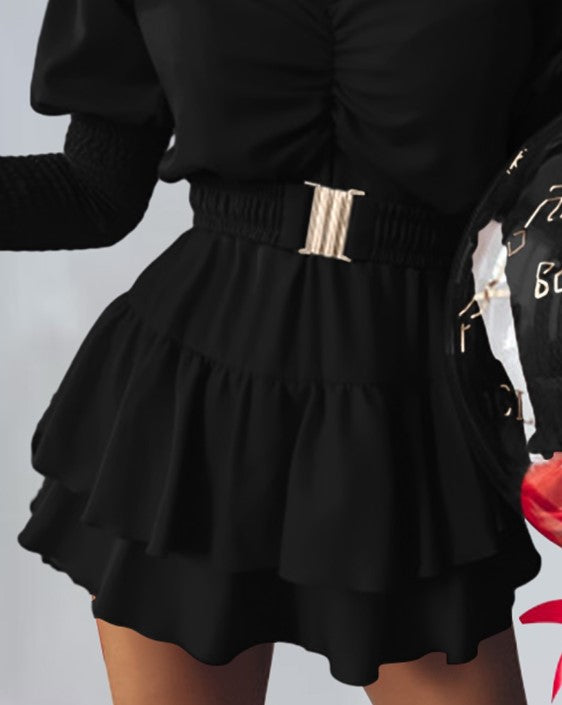 Robe Femme Off-Shoulder - Ceinture Large - Manches Asymétriques - Jupe Volants