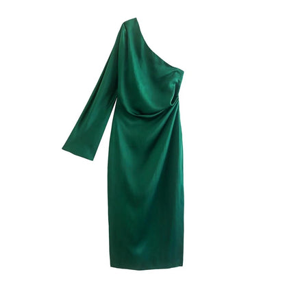 Robe en satin à une épaule pour femme - Élégante et sophistiquée