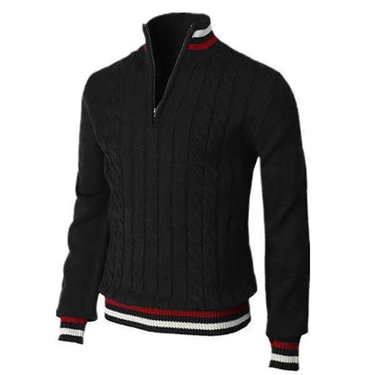 Pull homme col roulé – Coupe slim – Maille laine – Col zippé – Finitions côtelées