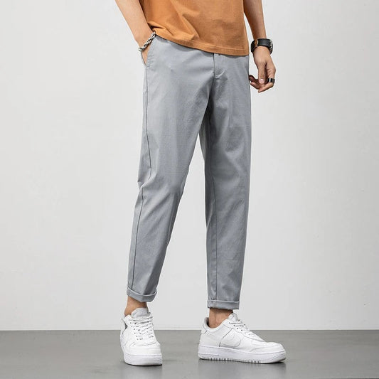 Pantalon chino homme – Coupe décontractée – Coton léger – Longueur cheville – Style casual