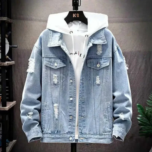 Veste en jean homme – Coupe ample – Effet usé – Boutonnage simple – Style décontracté