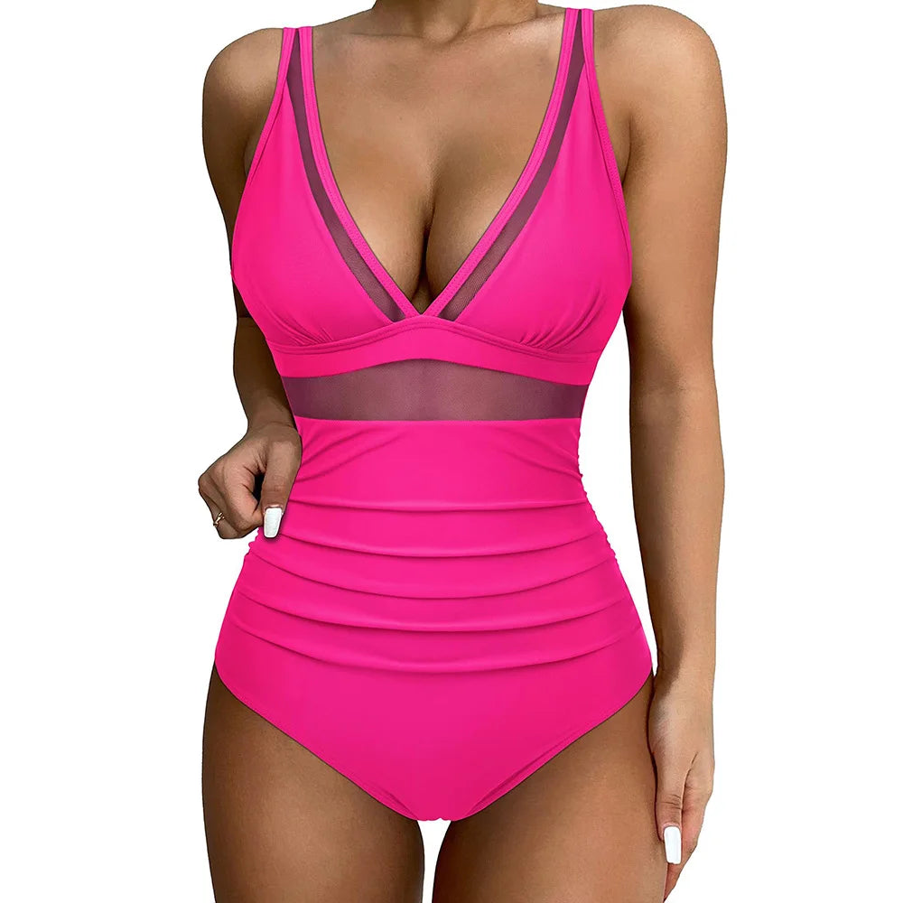 Maillot de bain 1 pièce femme – Coupe galbante – Détails en mesh – Jambes échancrées