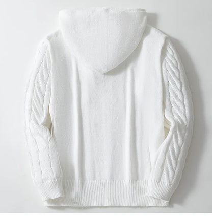 Sweat à capuche homme – Maille torsadée – Coupe ample – Boutons – Cordon ajustable