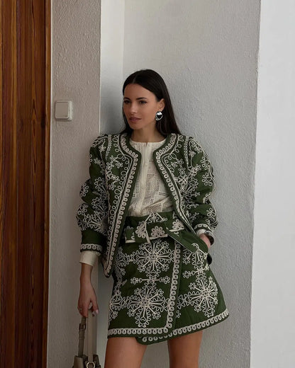 Manteau ethnique femme – Coton – Coupe décontractée – Brodé – Manches lanterne