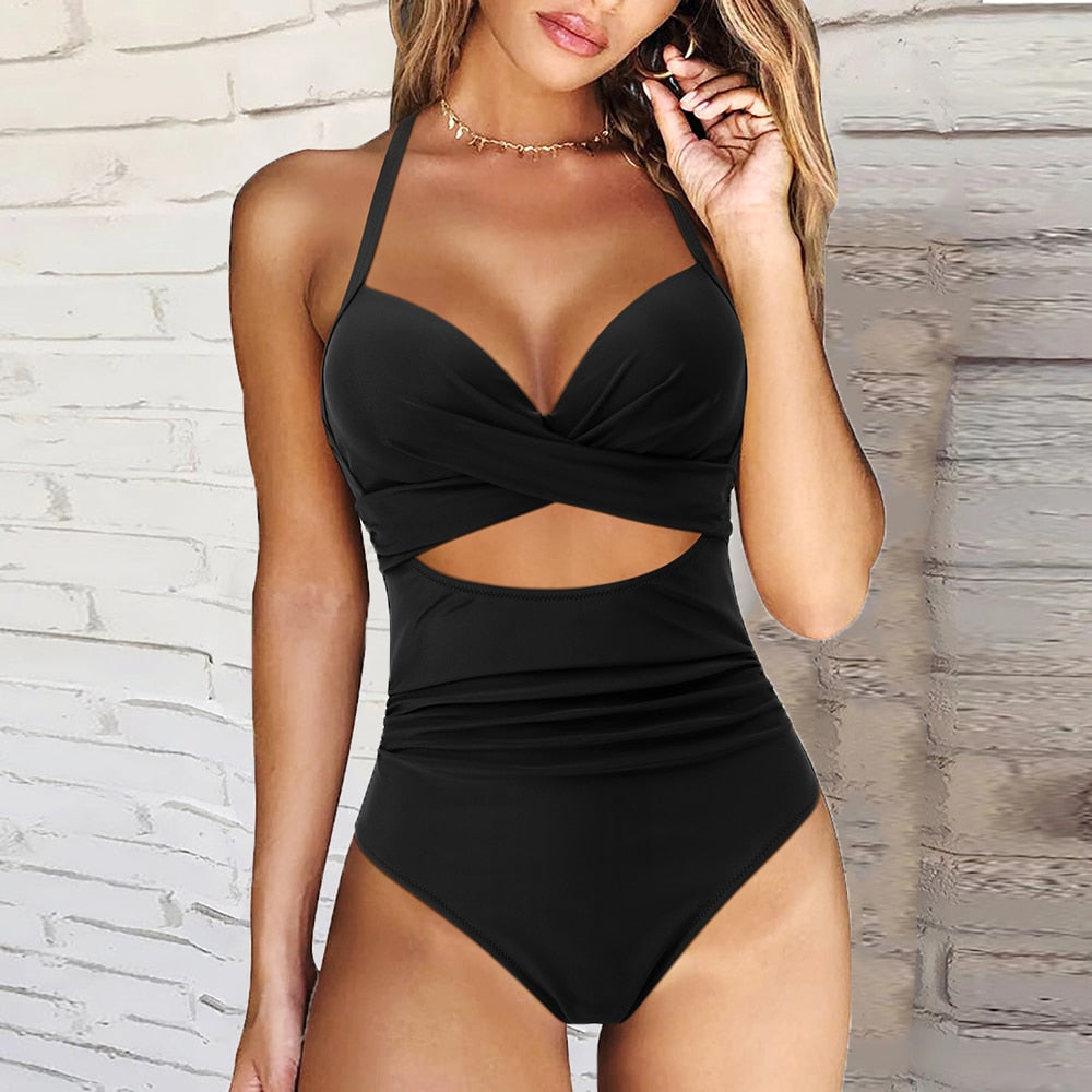 Maillot de bain une-pièce femme – Coupe galbante – Push-up – Taille haute – Décolleté noué