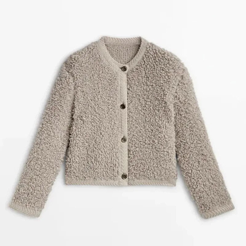 Manteau femme – Coupe décontractée – Tissu doux effet peluche – Boutonnage classique