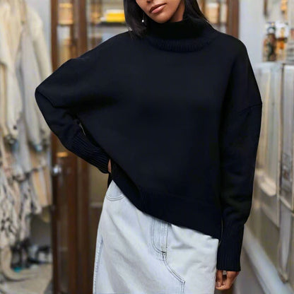 Pull à Col Roulé Noir Cozy Elegance, Moderne, Confortable et Sophistiqué pour Femmes