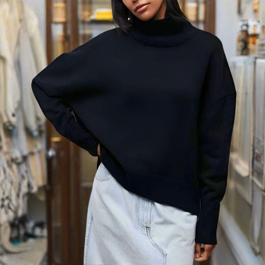Pull à Col Roulé Noir Cozy Elegance, Moderne, Confortable et Sophistiqué pour Femmes