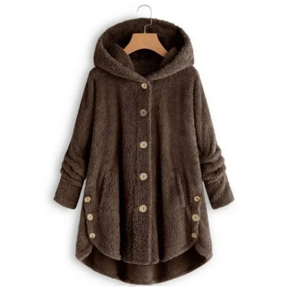 Veste polaire femme – Coupe décontractée – Capuche – Boutons – Ourlet arrière long