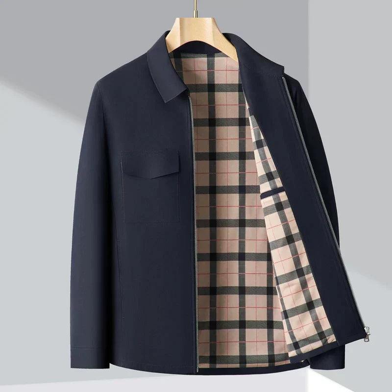 Veste homme – Coupe structurée – Longueur hanches – Col classique – Doublure à carreaux