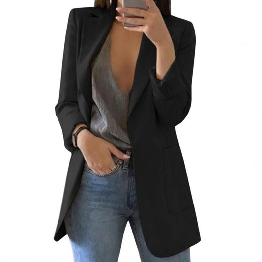 Blazer femme – Coupe cintrée – Longueur hanche – Poches larges – Col tailleur