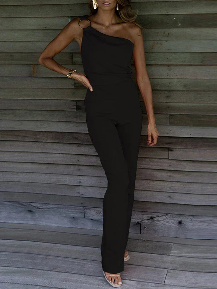 Combinaison Femme – Coupe Ajustée – Une Épaule – Jambe Droite Élégante