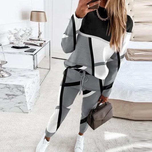 Ensemble 2 pièces : pull-over à manches longues col rond et pantalon taille nouée