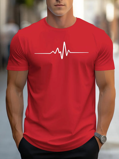 T-shirt homme – Coupe slim – Maille douce – Manches courtes – Motif heartbeat moderne