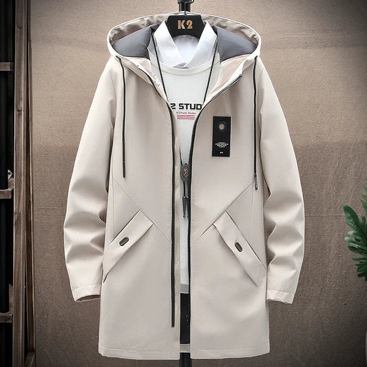 Manteau coupe-vent homme – Long – Coupe ample – Imperméable – Capuche zippée