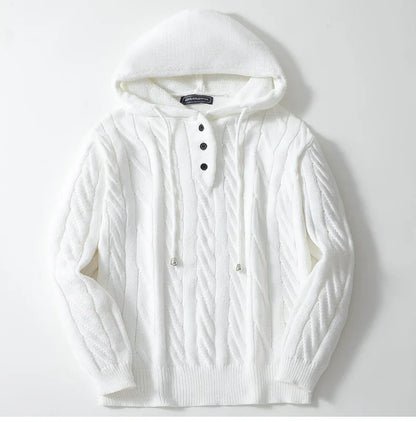 Sweat à capuche homme – Maille torsadée – Coupe ample – Boutons – Cordon ajustable