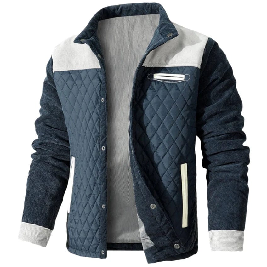 Homme Veste - Tissu Tissé Matelassé - Col Mao - Manches Longues Velours